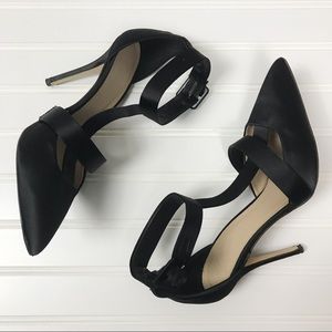 J Crew Roxie Black Satin Leather T Strap Heel Sz 7